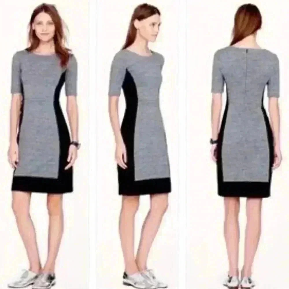J.Crew Women’s Sheath Color block Dress Sz 14 Gray Black Knee Length Stretch NWT